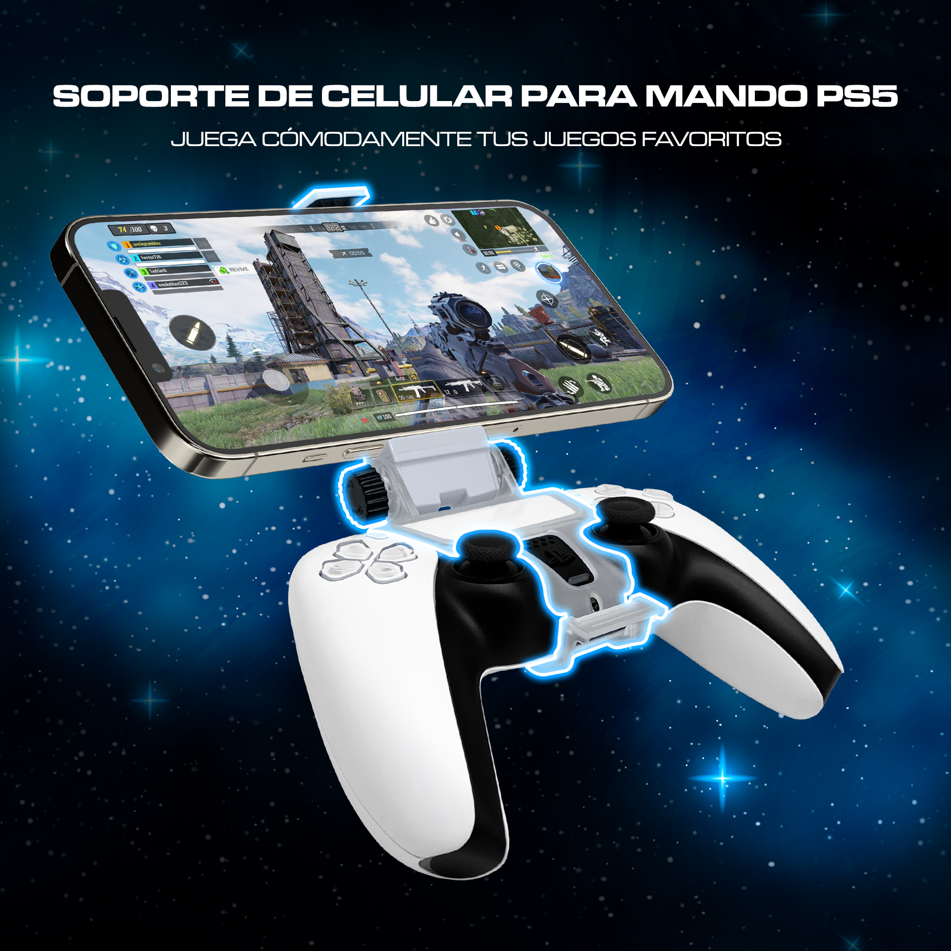 Soporte telefono movil para mandos PS5 - Universal