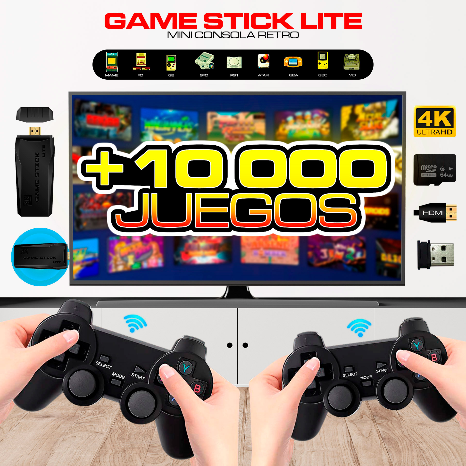 Comprar PDTO Controlador de consola de videojuegos retro inalámbrico Game  Stick 4K 5000 juegos